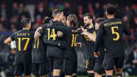 El Real Madrid festeja la victoria contra el Unión Berlín en la Champions