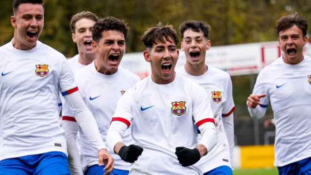 La euforia de Dani Rodríguez al anotar un gol con el Juvenil del Barça