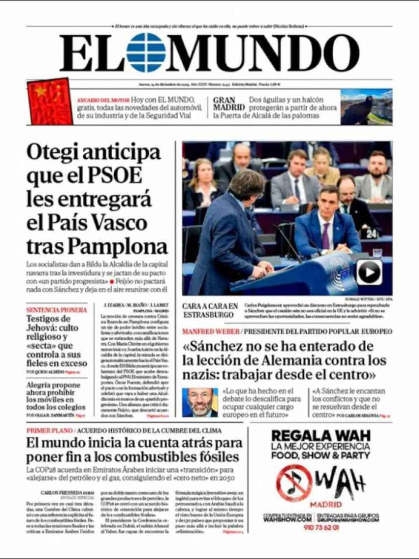 Portada de 'El Mundo' del 14 de diciembre de 2023