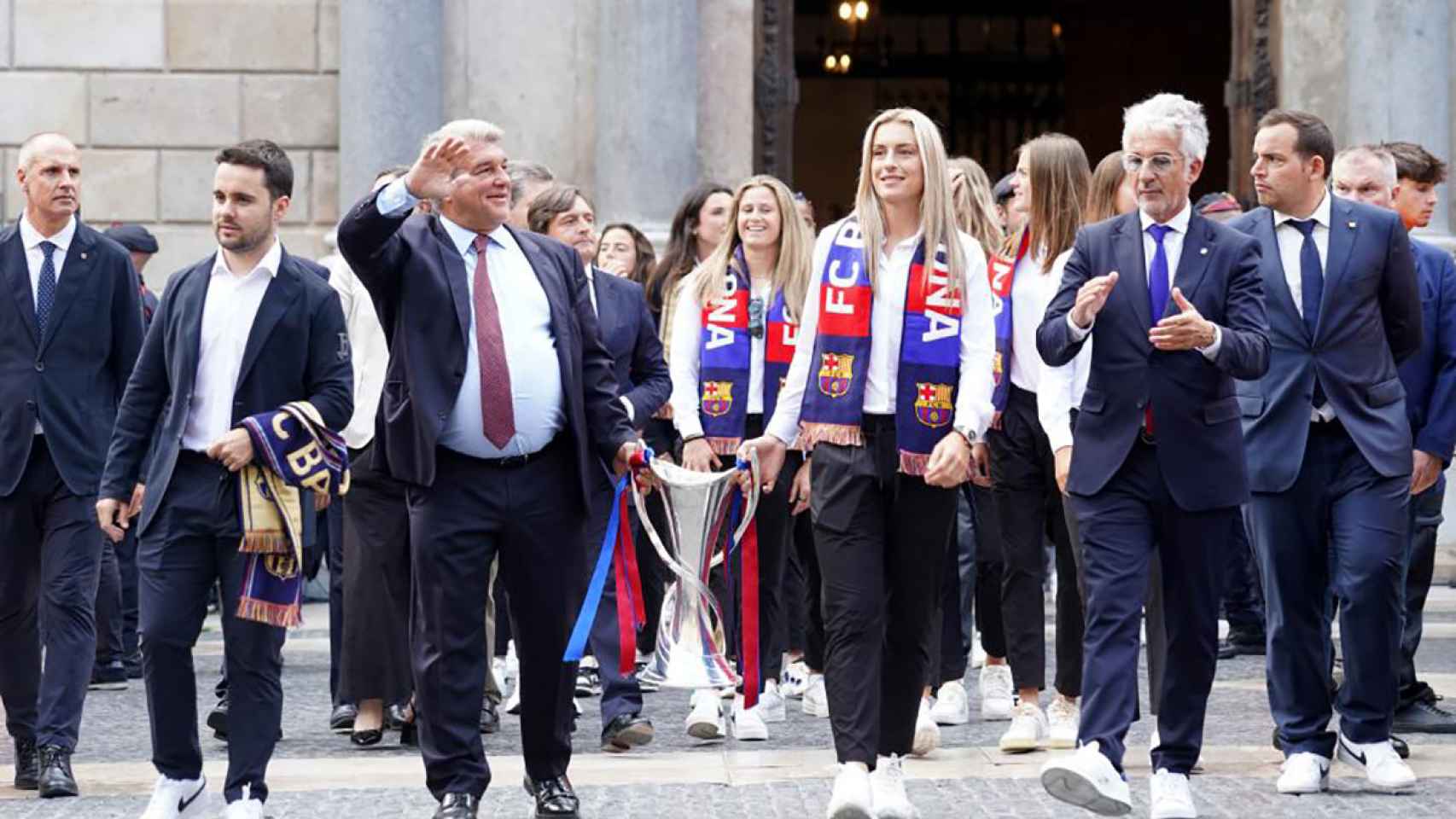 Joan Laporta, celebrando la última Champions League del Barça Femenino