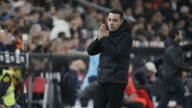 Xavi Hernández se lamenta en Mestalla por una ocasión fallada contra el Valencia