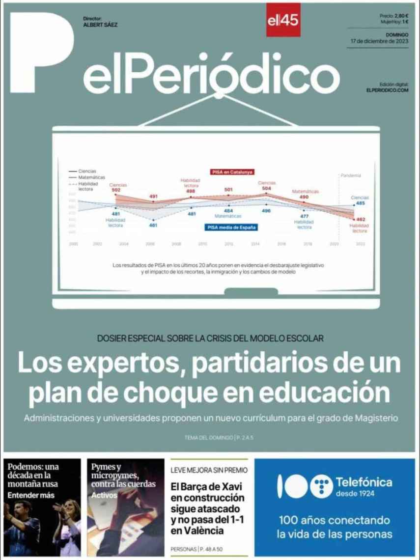 Portada de 'El Periódico' del 17 de diciembre de 2023