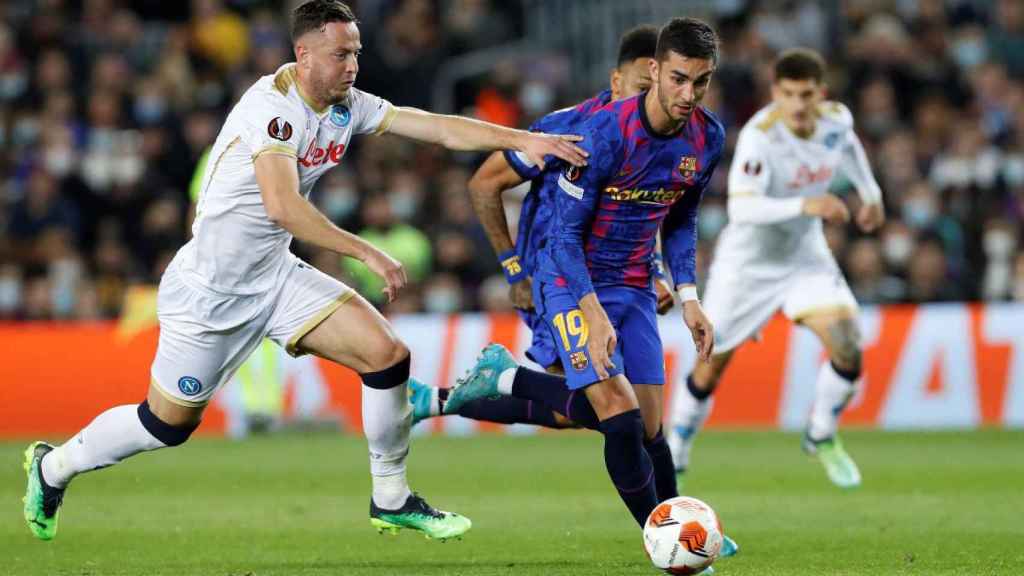 Ferran Torres, durante un partido contra el Nápoles en Champions League