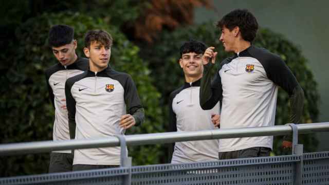 El Juvenil A del Barça, en el entrenamiento previo al duelo de Youth League contra el Oporto