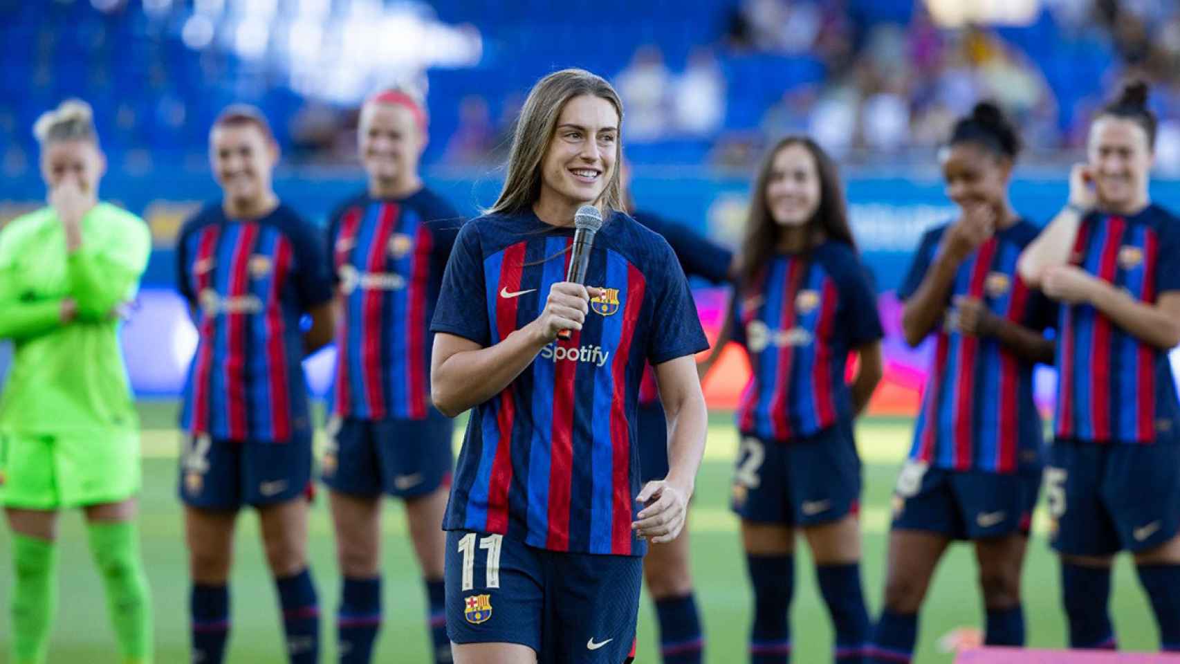 Alexia Putellas, hablando justo antes de un Gamper del Barça Femenino