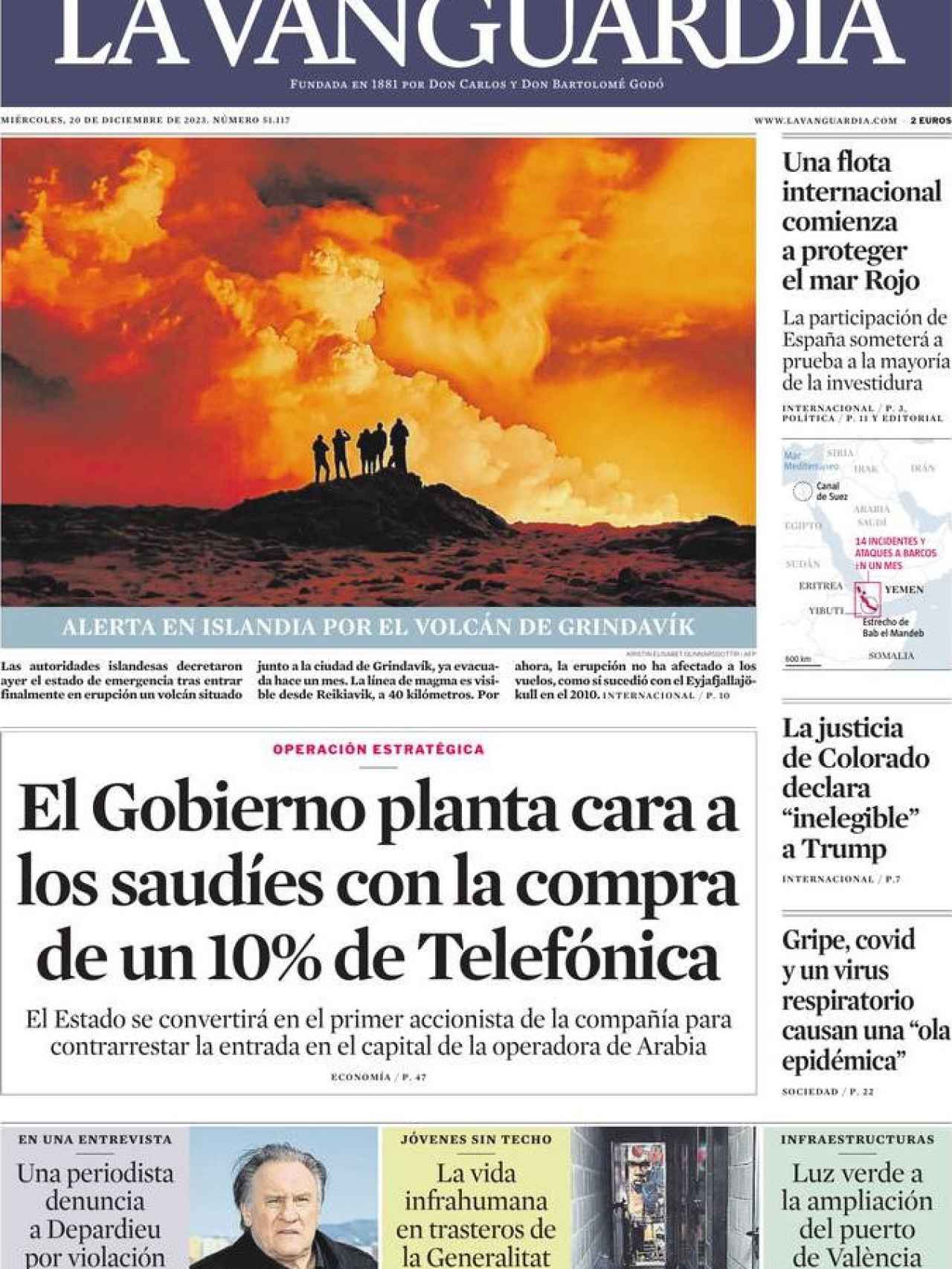 Portada de 'La Vanguardia' de 20 de diciembre de 2023