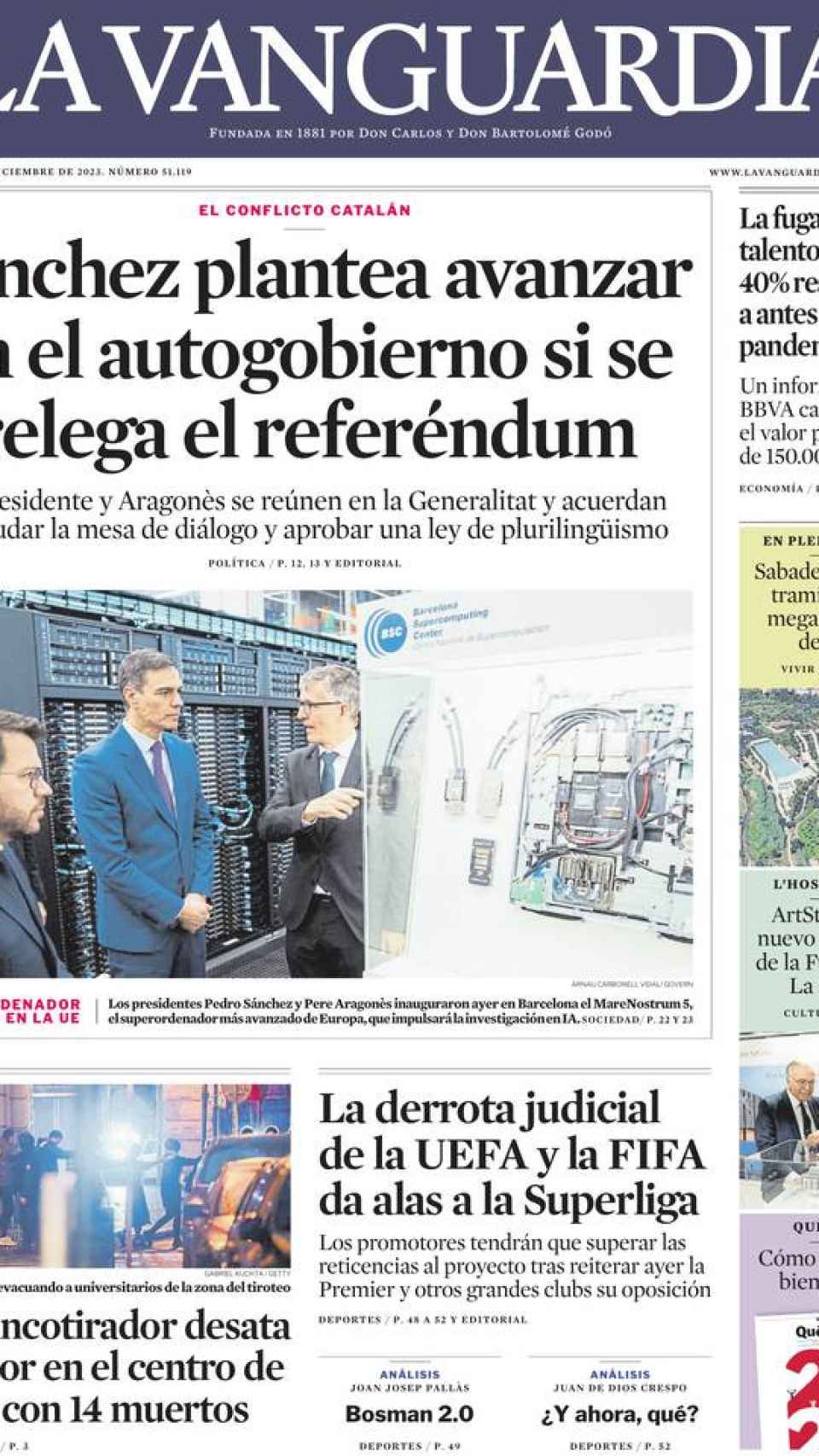 Portada de 'La Vanguardia' del 22 de diciembre de 2022