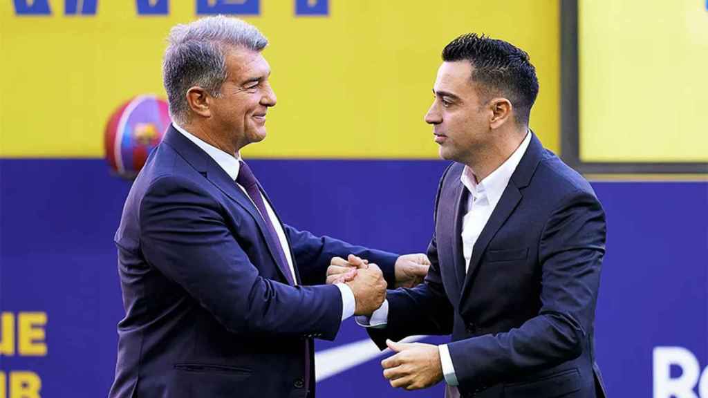 Joan Laporta, durante la presentación de Xavi como entrenador del Barça