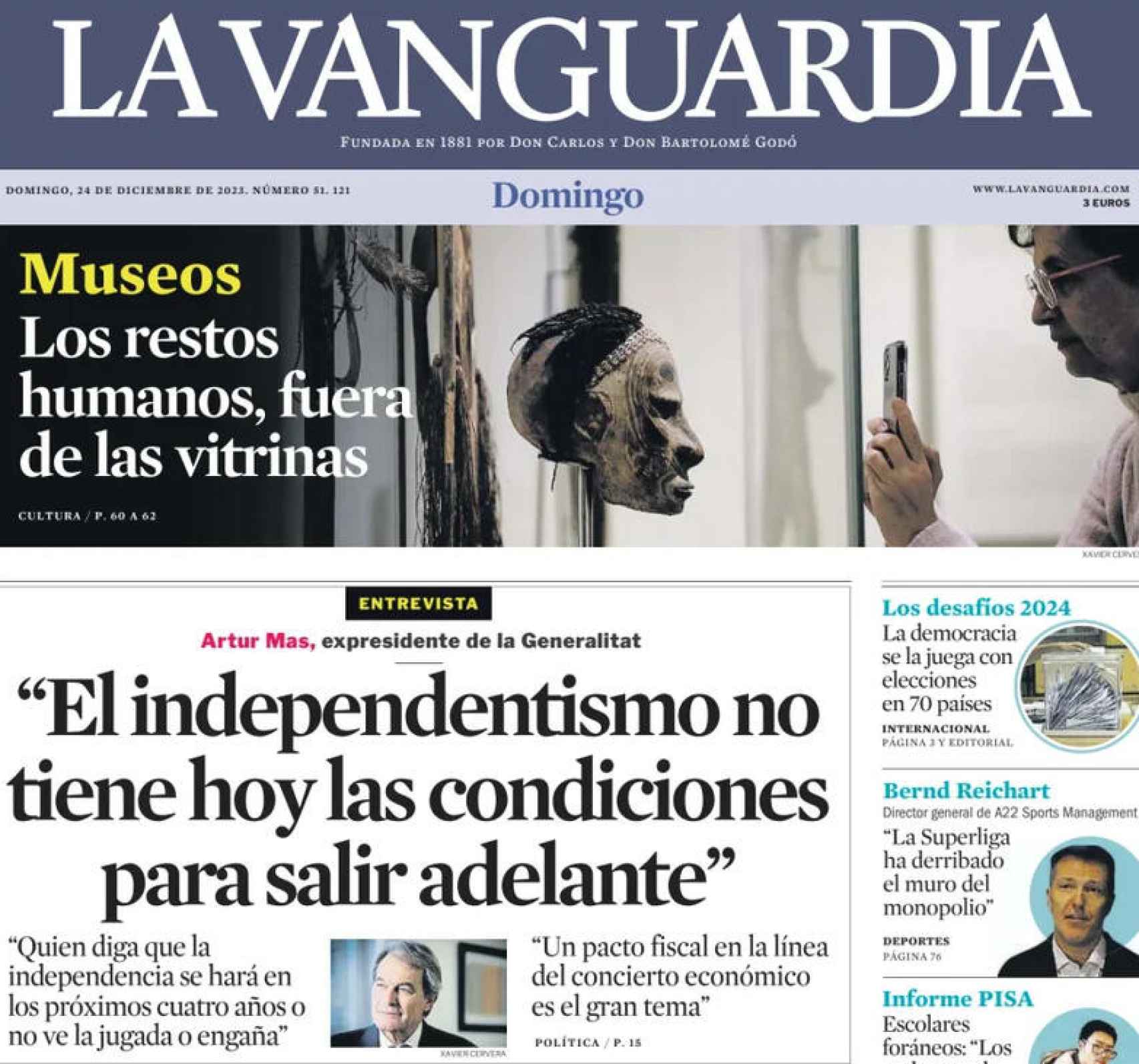 Portada de La Vanguardia, 24 de diciembre de 2023