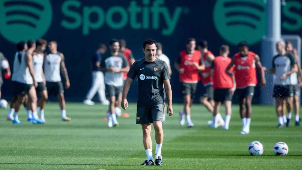 Xavi Hernández, durante un entrenamiento en la Ciutat Esportiva