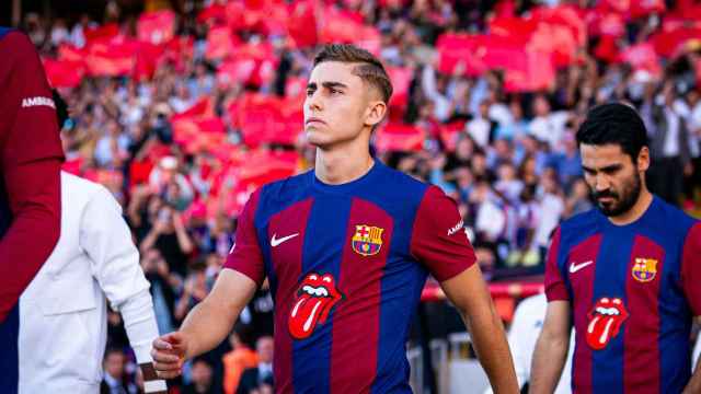 Fermín López durante el encuentro contra el Real Madrid en Montjuïc