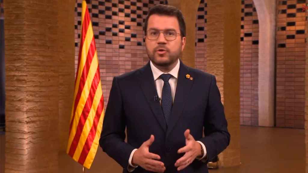 El presidente de la Generalitat, Pere Aragonès, durante el discurso navideño del 2023