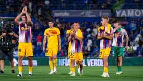 Los jugadores del Barça tras el empate en casa del Getafe