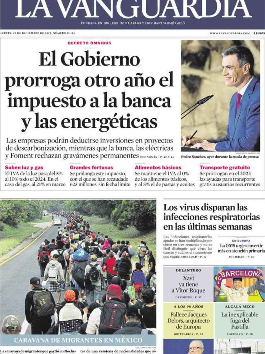 Portada de 'La Vanguardia' de 28 de diciembre de 2023