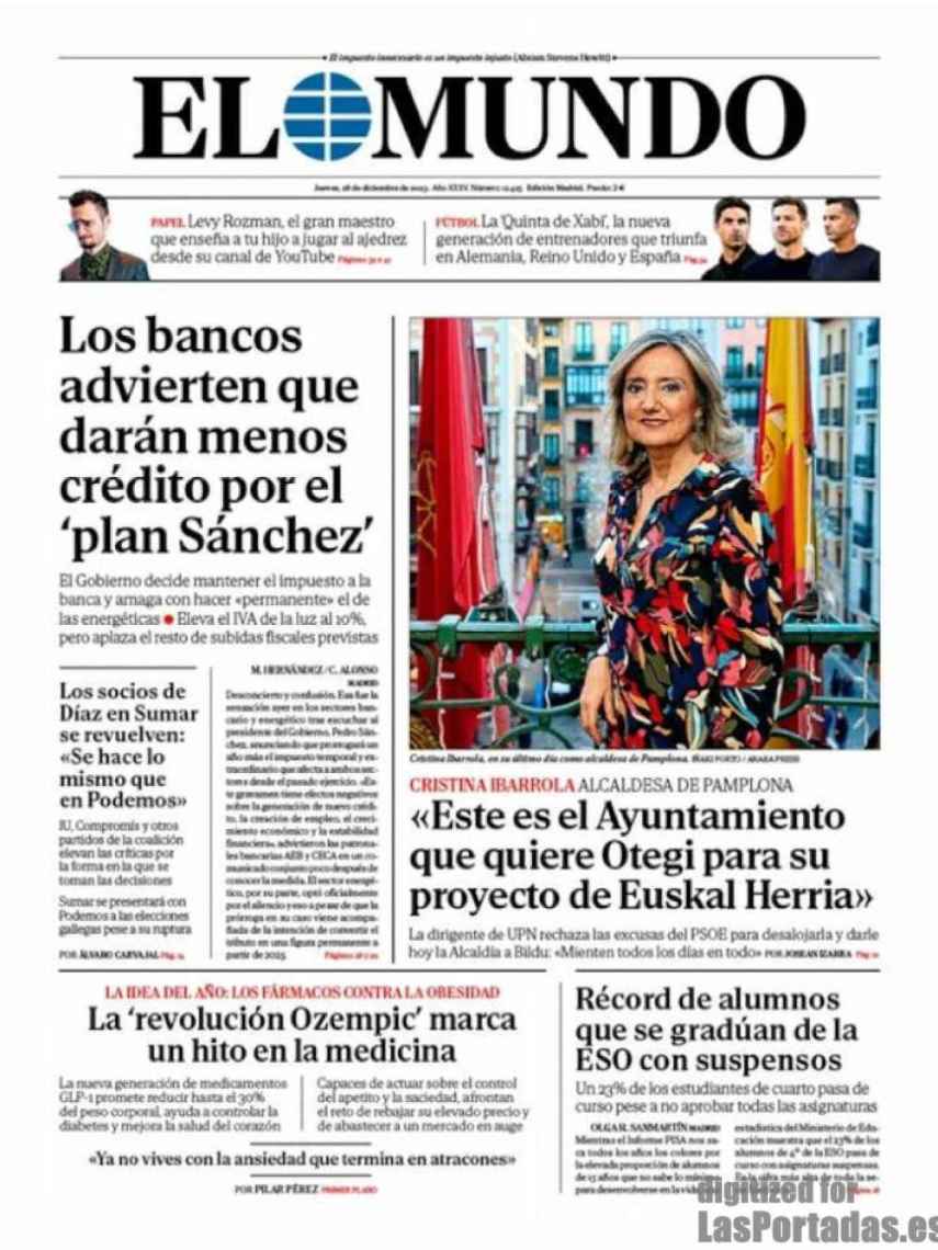 Portada de 'El Mundo' de 28 de diciembre de 2023