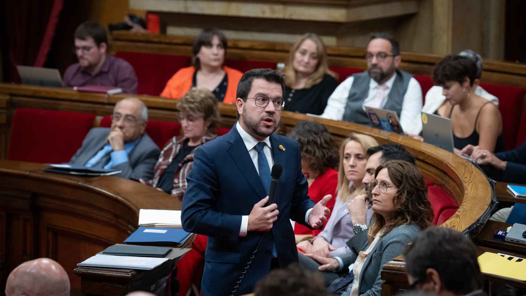 El presidente de la Generalitat, Pere Aragonès, en una sesión plenaria en el Parlament