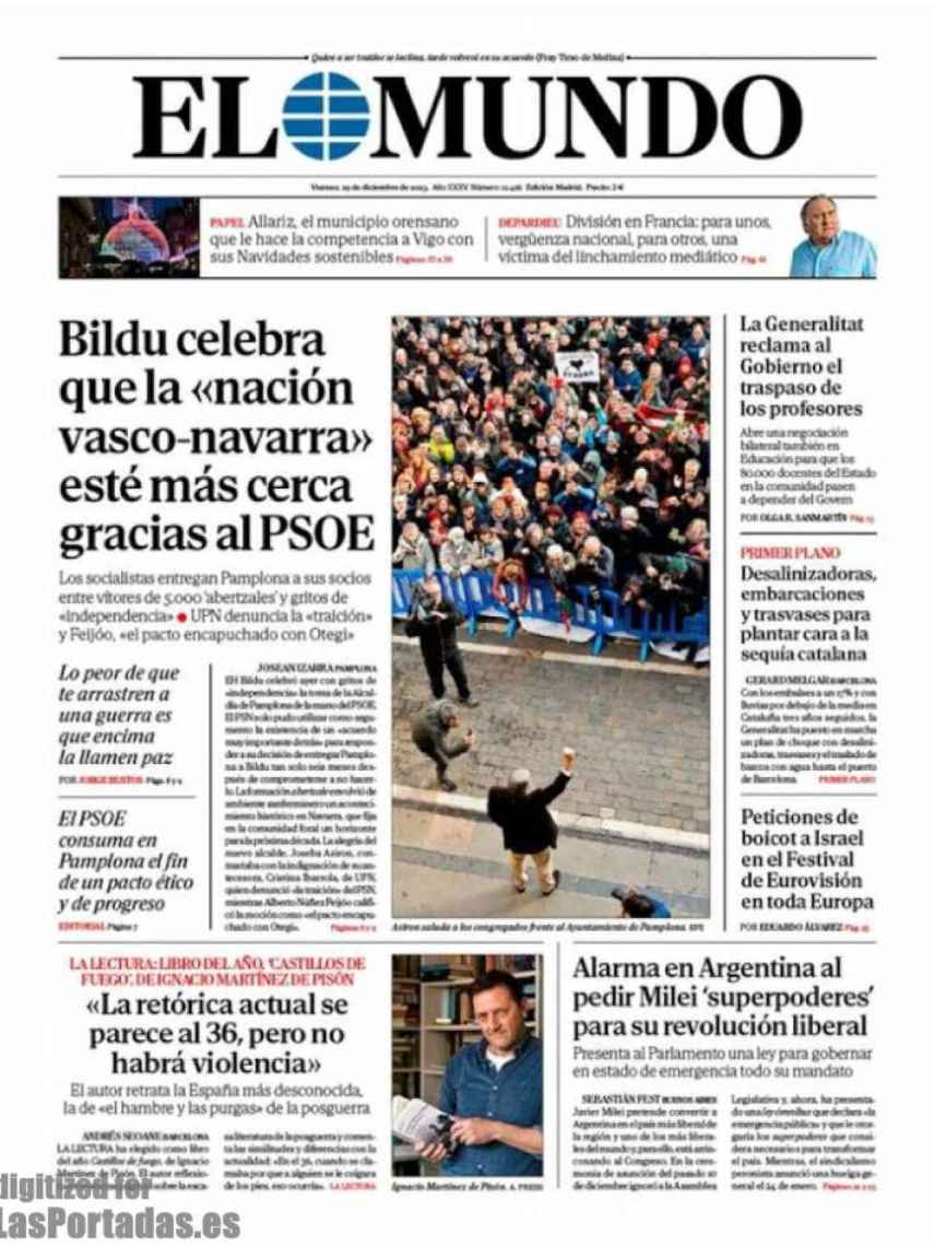 Portada de 'El Mundo' de 29 de diciembre de 2023