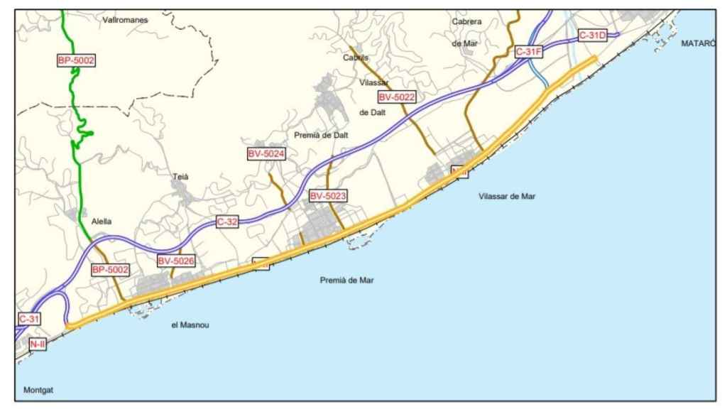 La pacificación de la N-II a su paso por el Masnou, Premià de Mar y Vilassar de Mar que pretende la Generalitat de Cataluña