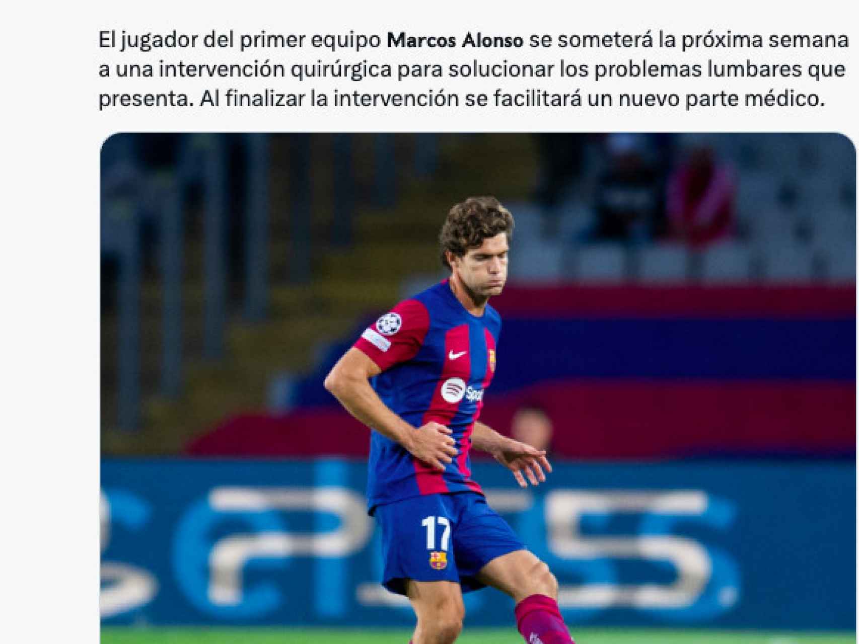 Comunicado del Barça sobre la lesión de Marcos Alonso