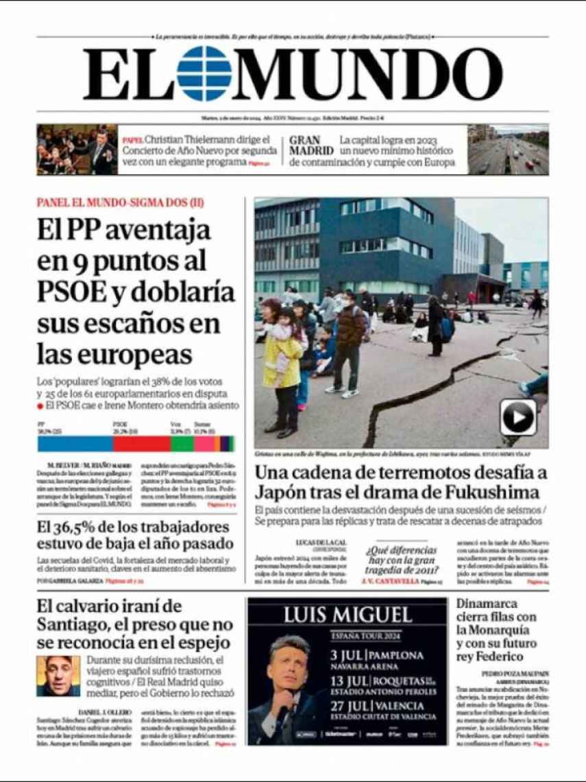 Portada de 'El Mundo' del 2 de enero de 2024