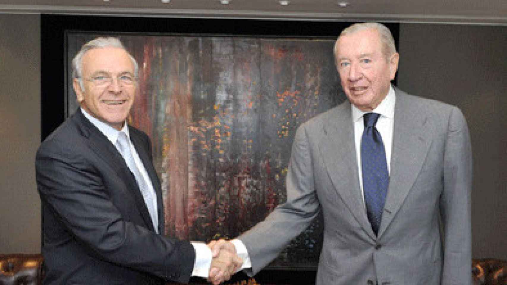 Isidro Fainé y Leopoldo Rodés en la firma del acuerdo entre La Caixa y el Macba, en 2010