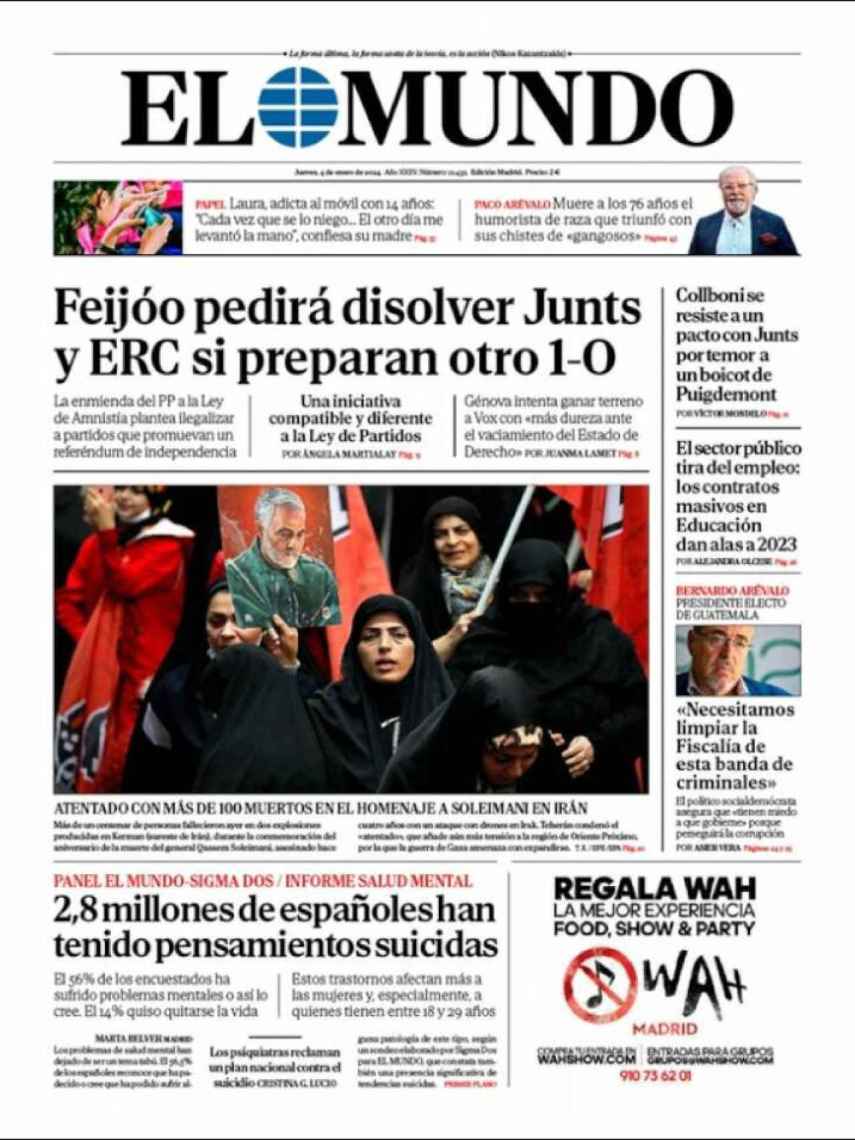 Portada de 'El Mundo' del 4 de enero de 2024