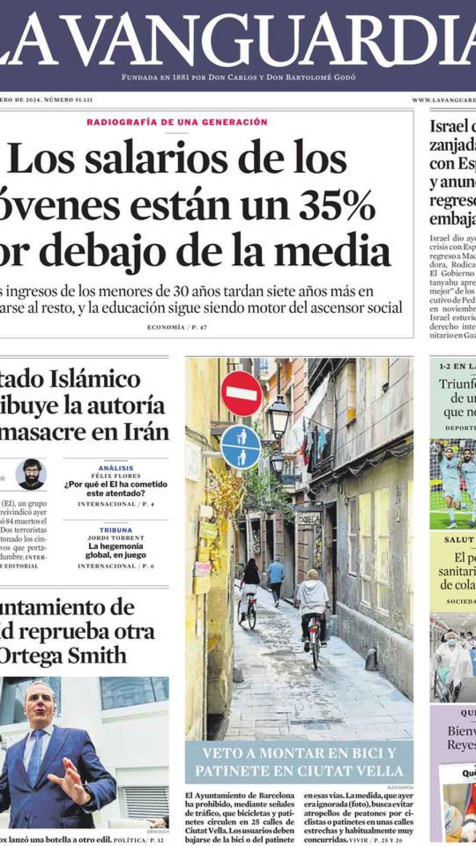 Portada de 'La Vanguardia' del 5 de enero de 2024