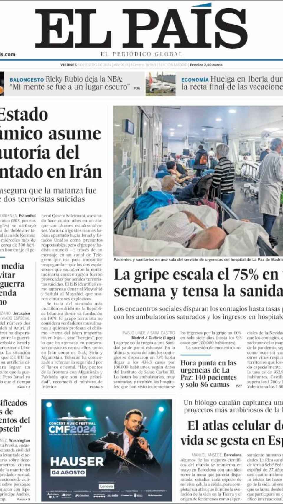 Portada de 'El País' del 5 de enero de 2024