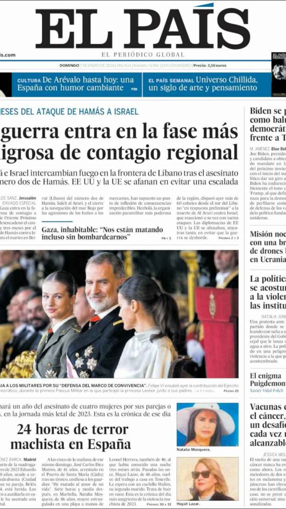 Portada de 'El País' del 7 de enero de 2024