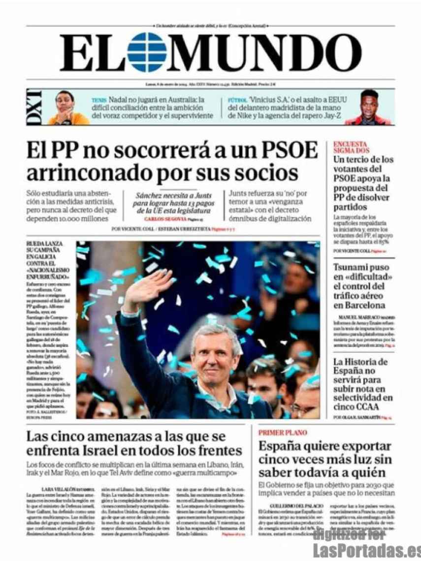 Portada de 'El Mundo' de 8 de enero de 2024