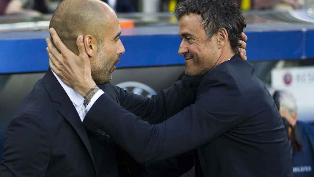 El saludo entre Guardiola y Luis Enrique, antes de un enfrentamiento en la Champions