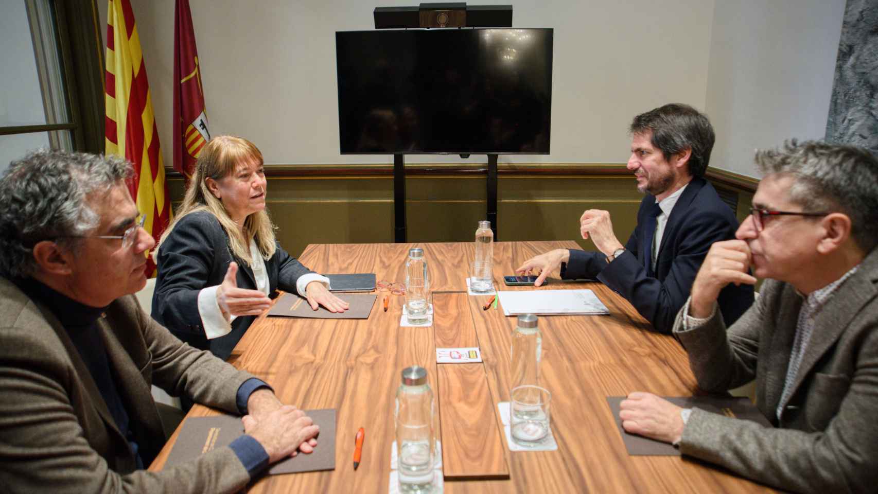 La reunión entre Natàlia Garriga y Jordi Fort, 'consellera' y secretario general de Cultura de la Generalitat, y Ernest Urtasun y Jordi Martí, ministro y secretario de Estado en la misma materia