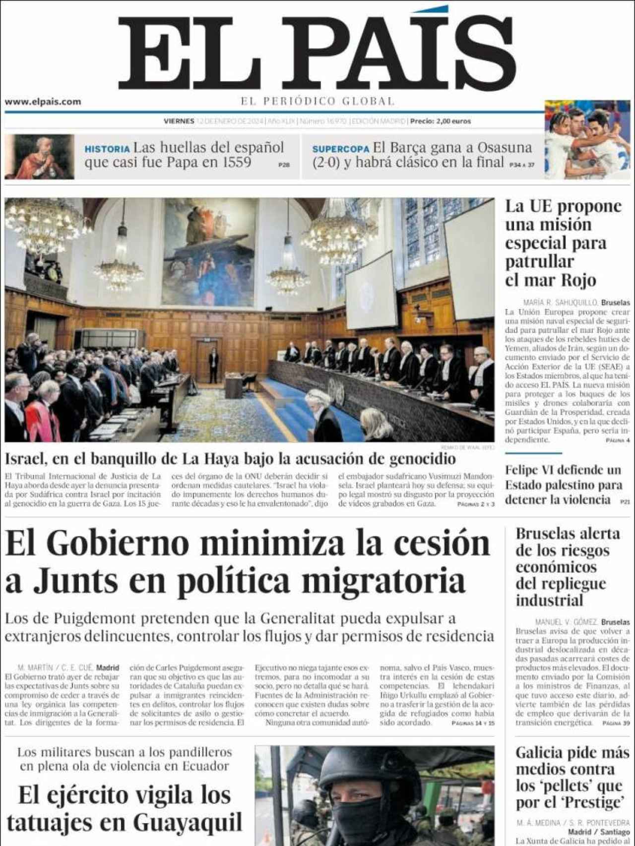 Portada de 'El País' del 12 de enero