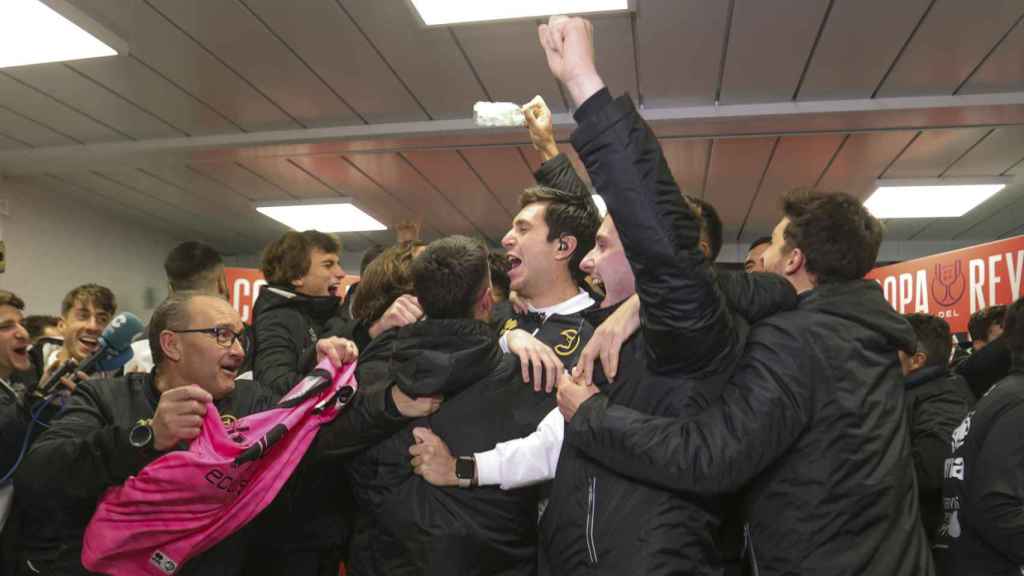 Unionistas de Salamanca, celebrando el emparejamiento con el Barça