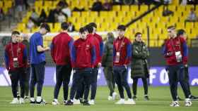 Los jugadores del Barça antes de disputar la Supercopa de España