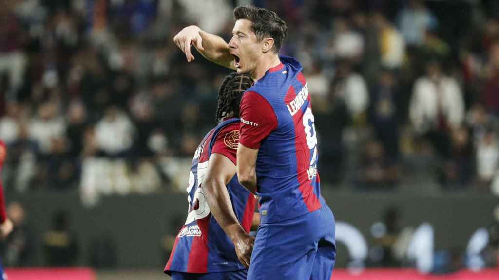 Robert Lewandowski, celebrando el gol marcado contra el Real Madrid