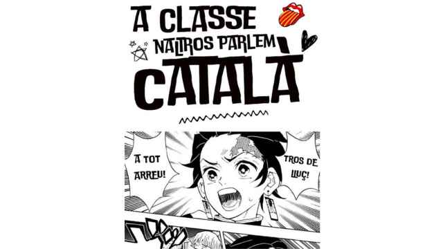 Imagen de un cartel dirigido al alumnado en las escuelas de Cataluña, en el que se les insta a hablar en catalán