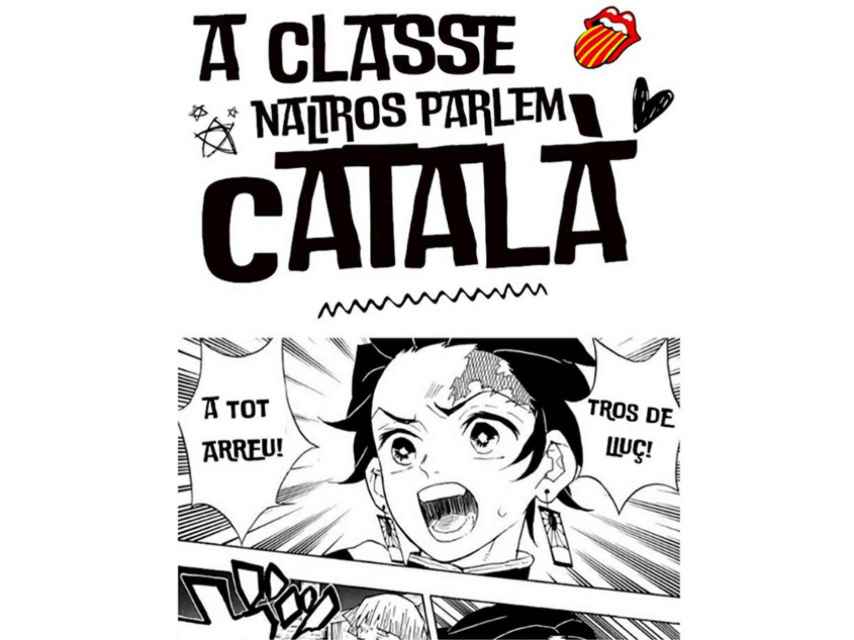 Imagen de un cartel dirigido al alumnado en el las escuelas de Cataluña, en el que se les insta a hablar en catalán