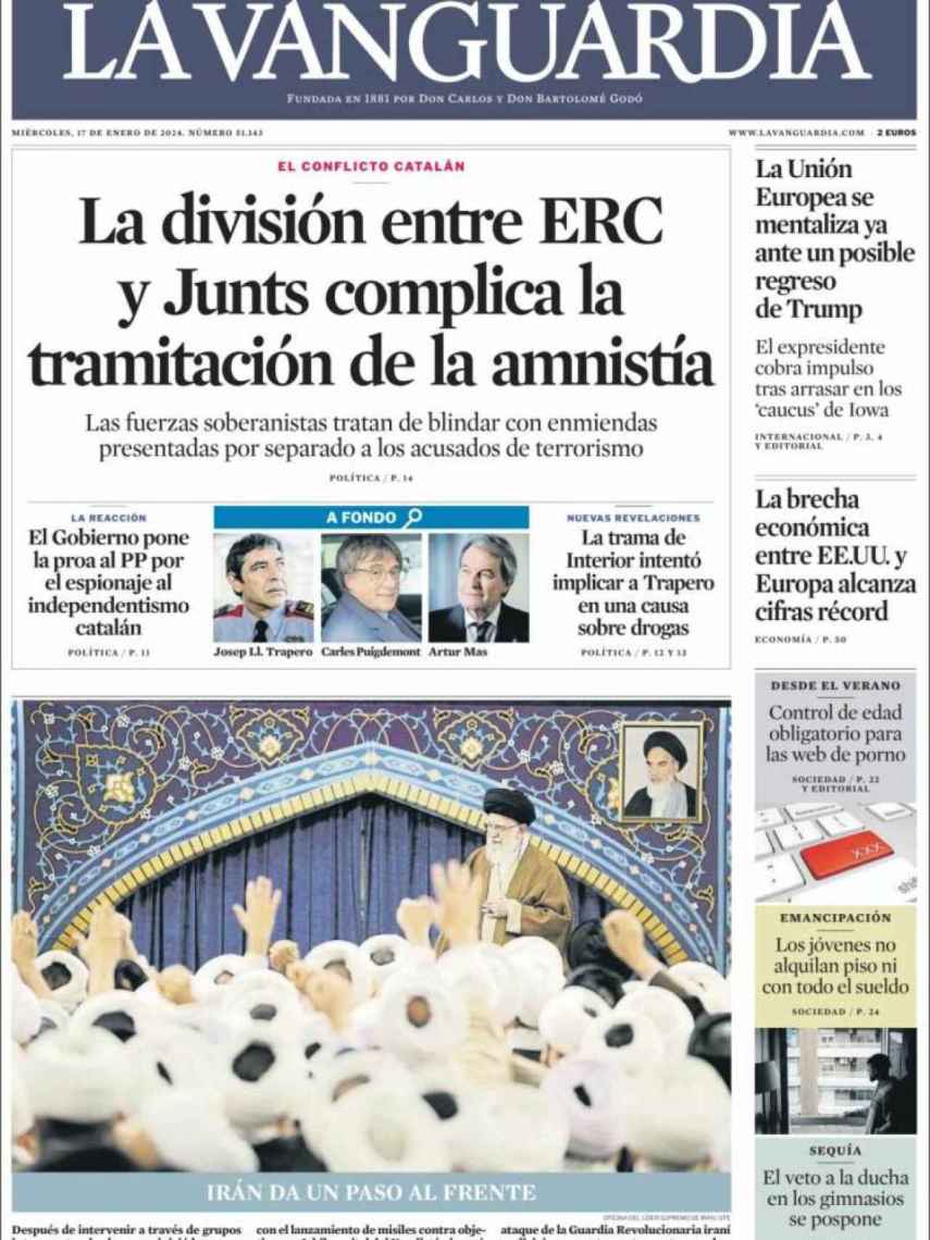 Portada de 'La Vanguardia' del 17 de enero de 2024