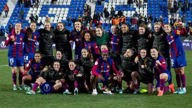 Las jugadoras del Barça Femenino, celebrando la victoria contra el Real Madrid