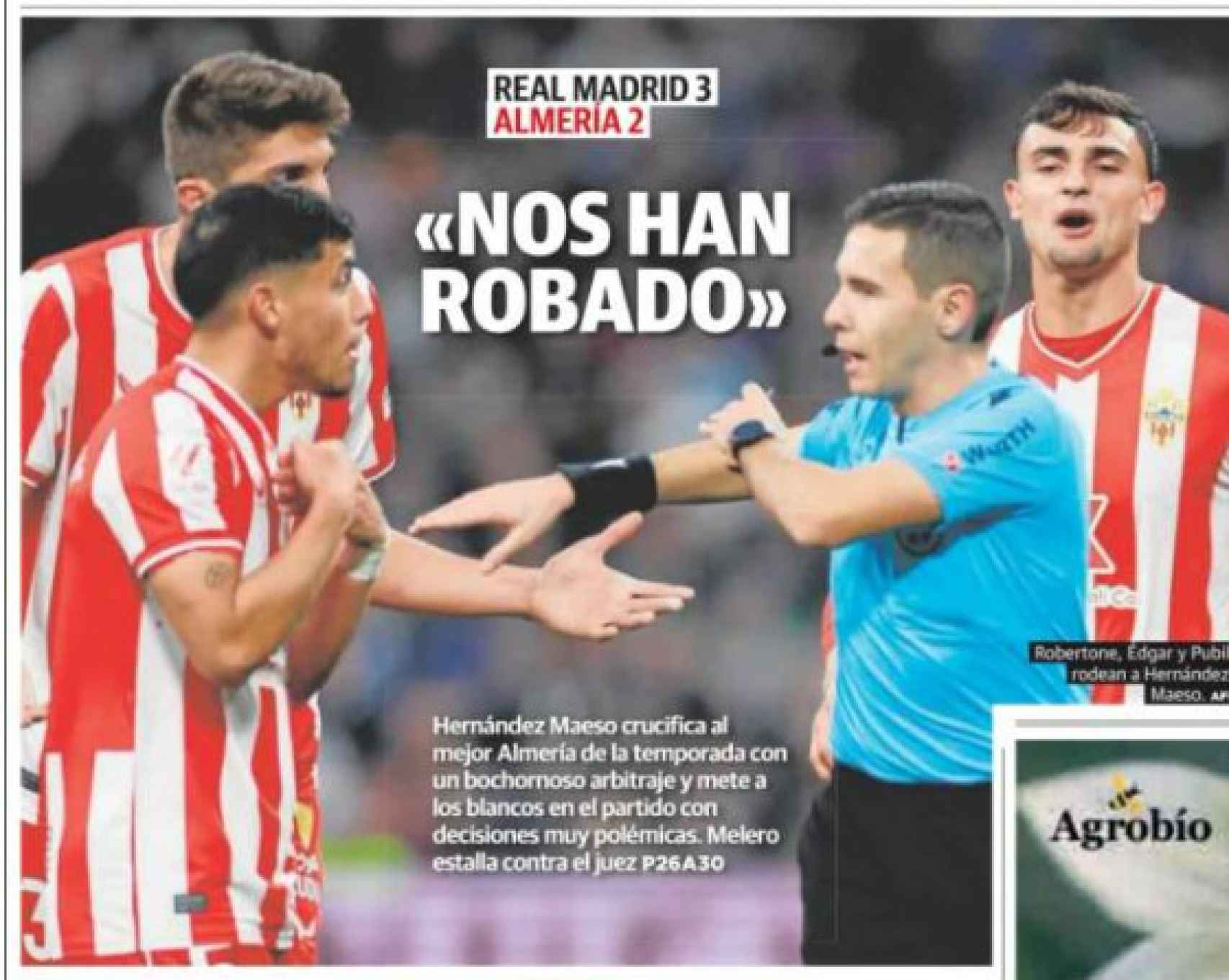 La portada del medio 'Ideal' después de la polémica victoria del Madrid contra el Almería