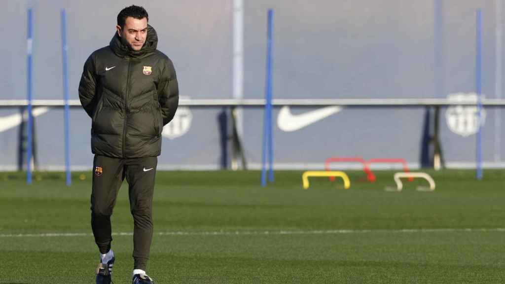 Xavi Hernández, durante un entrenamiento del Barça