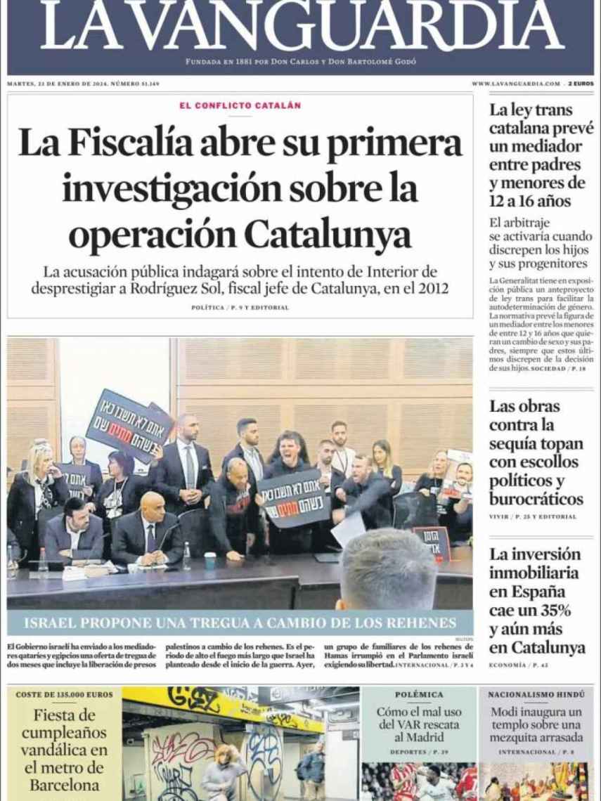 Portada de 'La Vanguardia' del 23 de enero de 2024