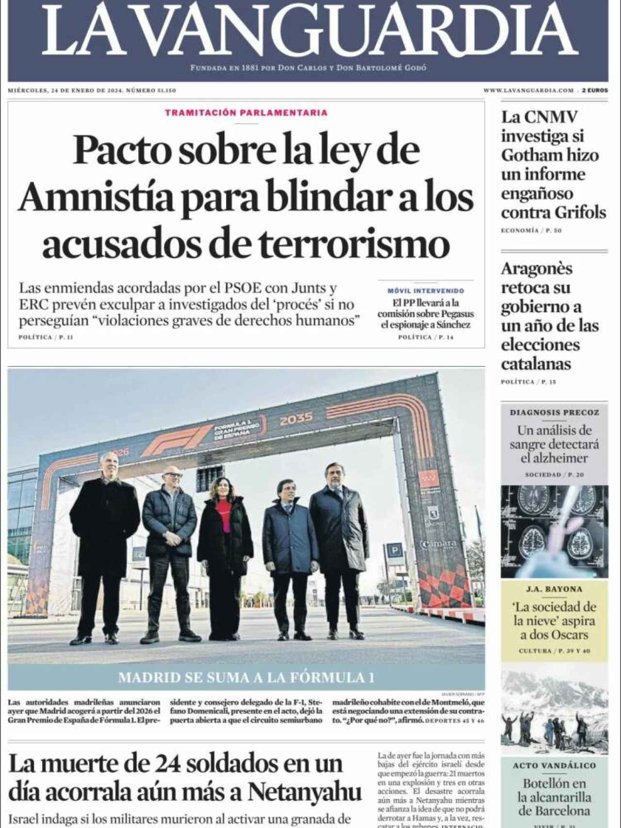 Portada de 'La Vanguardia' del 24 de enero