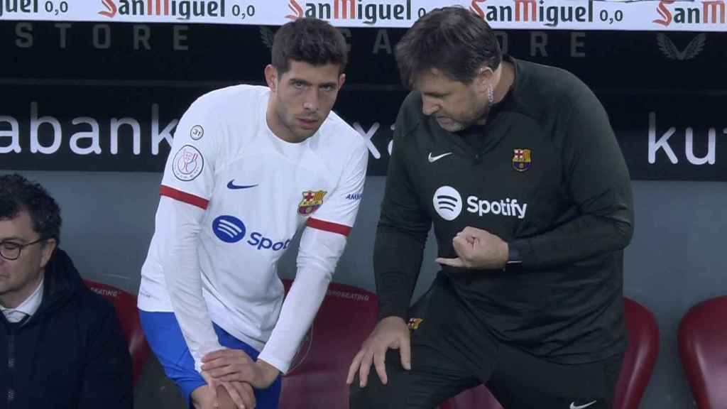 Sergi Roberto, antes de entrar al partido de Copa del Rey contra el Athletic Club