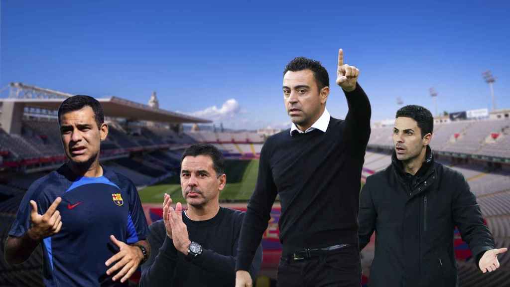 Xavi Hernández, Rafa Márquez, Mikel Arteta y Míchel Sánchez en un montaje