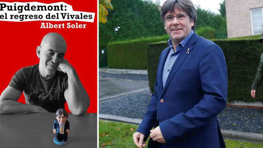 Portada del nuevo libro de Albert Soler junto a una imagen de Puigdemont ante su mansión de Waterloo