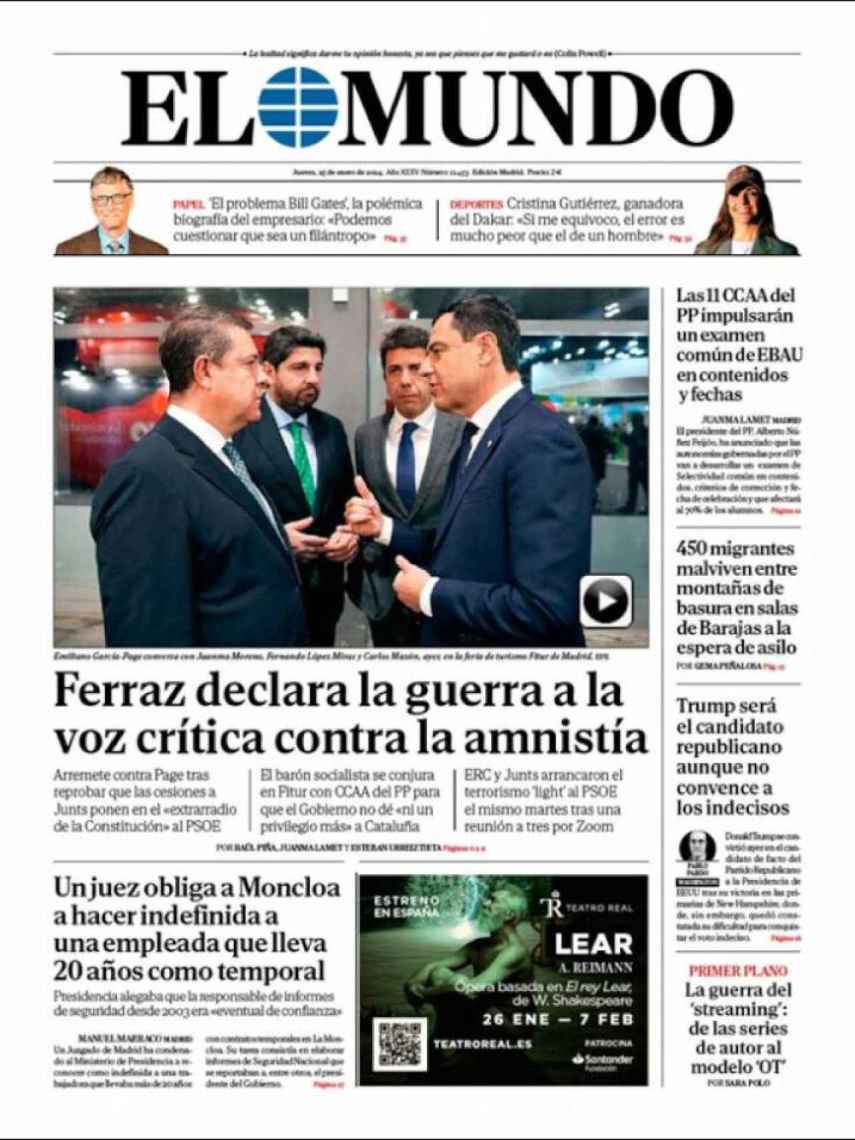 Portada de 'El Mundo' del 25 de enero