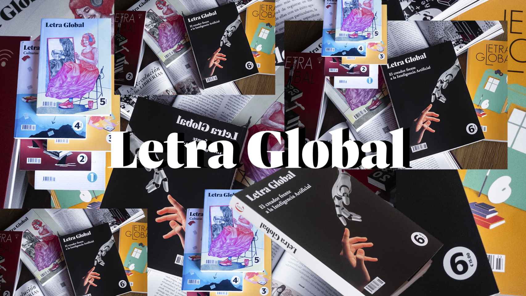 La sexta edición 'Letra Global', con la portada con fondo negro, y los números anteriores