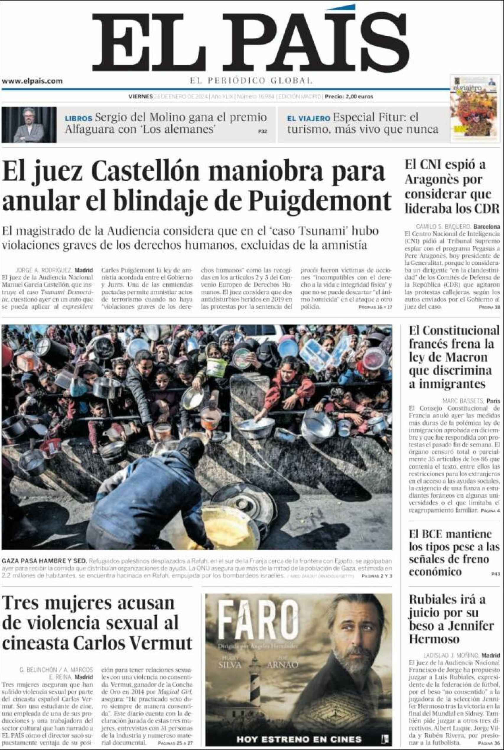 Portada de 'El País' del 26 de enero